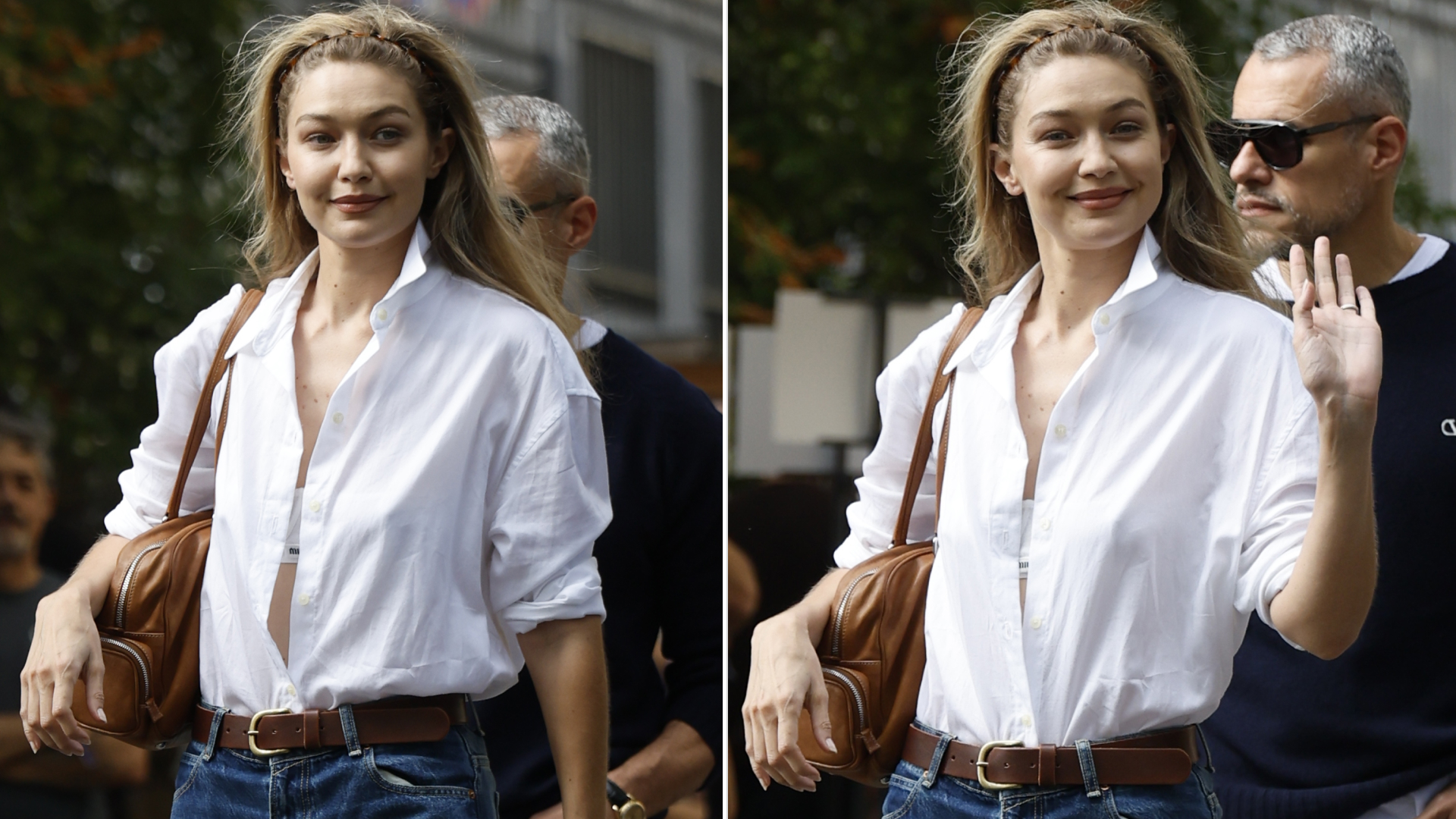 Gigi Hadid wore the mesh Mary Janes trend for fall after the Miu Miu show at Paris Fashion Week