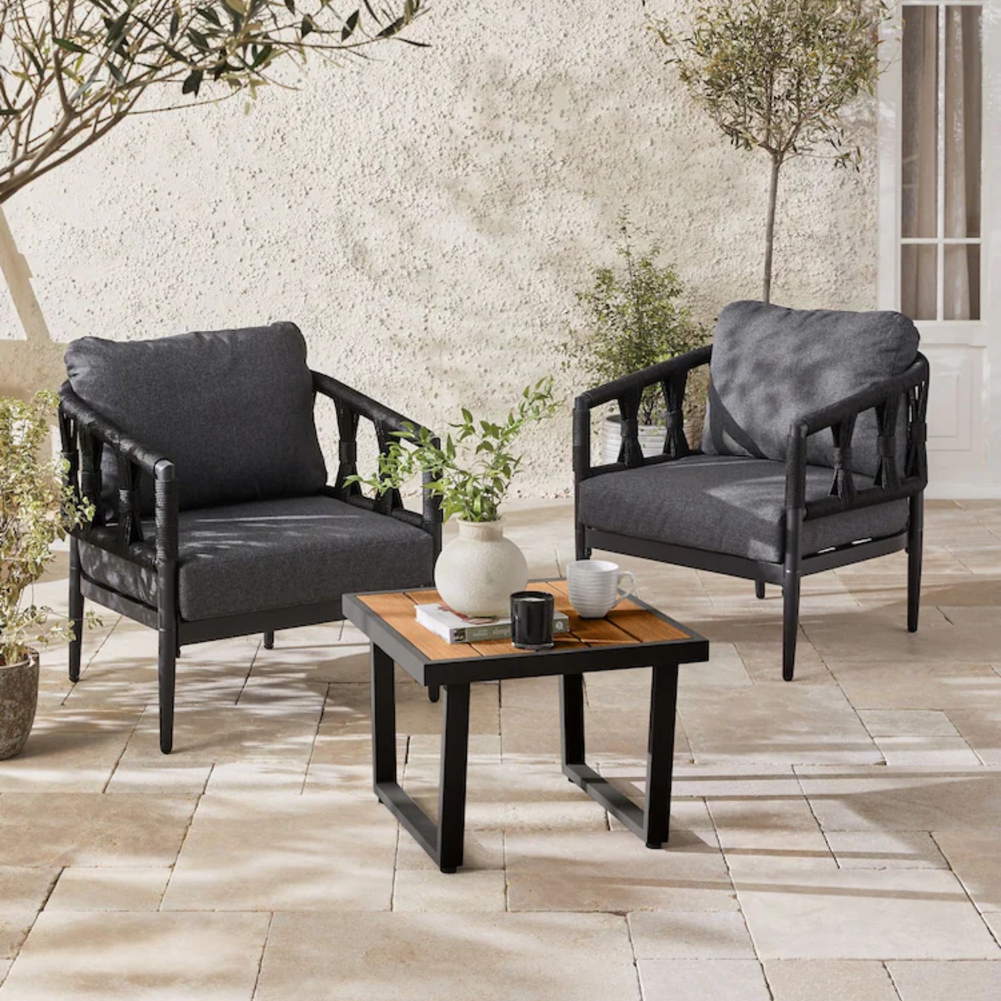 Next Black Sorrento Garden 3 Piece Chairs and Table Bistro Set