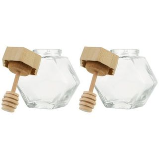 Nuolux 2pcs Honey Jar Sealing Glass Honey Pot Clear Jam Jar Honey Storage Container