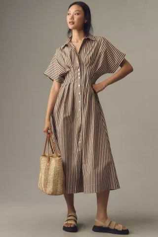 Anthropologie, The Tobie Button-Front Pleated Shirt Dress by Exquise