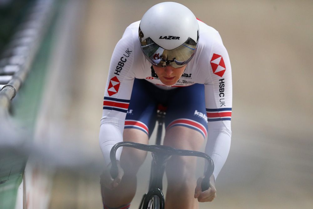 Katy Marchant of Team GB or Great Britain competes in the Women's Sprint Qualifying on day two of the UCI Track Cycling World Championships