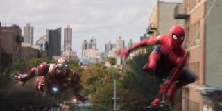 Iron Man and Spider-Man traveling through New York