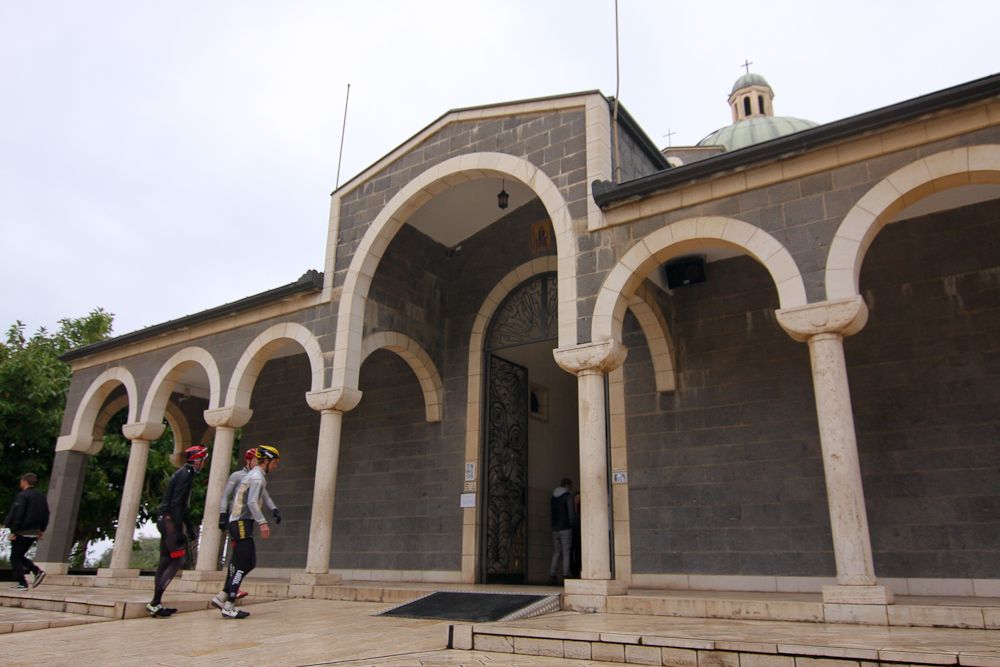 Dennis Van Widen, Jason Lowndes and Zak Dempster enter the Church of the beatitude