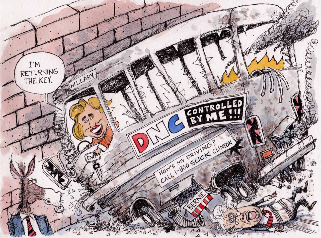 Political cartoon U.S. Hillary Clinton DNC meddling Bernie