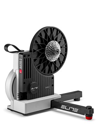 An Elite Justo 2 smart trainer stands on a white background