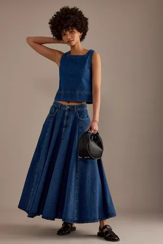 ALIGNE, Luna Volume Denim Maxi Skirt