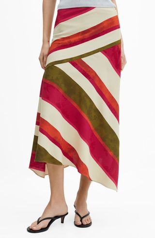 Rok Maxi Satin Garis Ceri