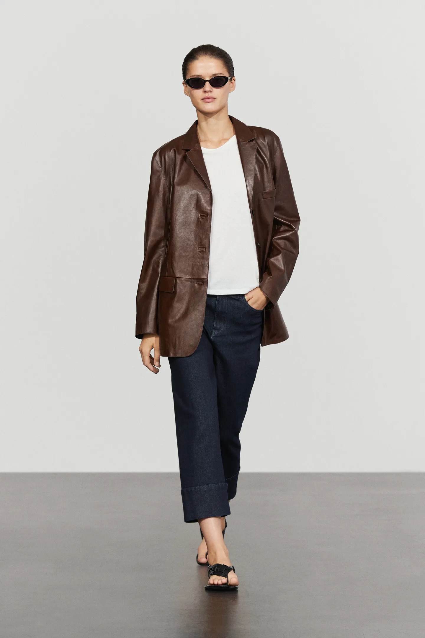 Massimo Dutti, Nappa Leather Blazer With Pocket Detail