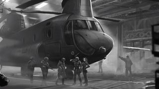 Troops prepare to embark a helicopter in Xenonauts 2