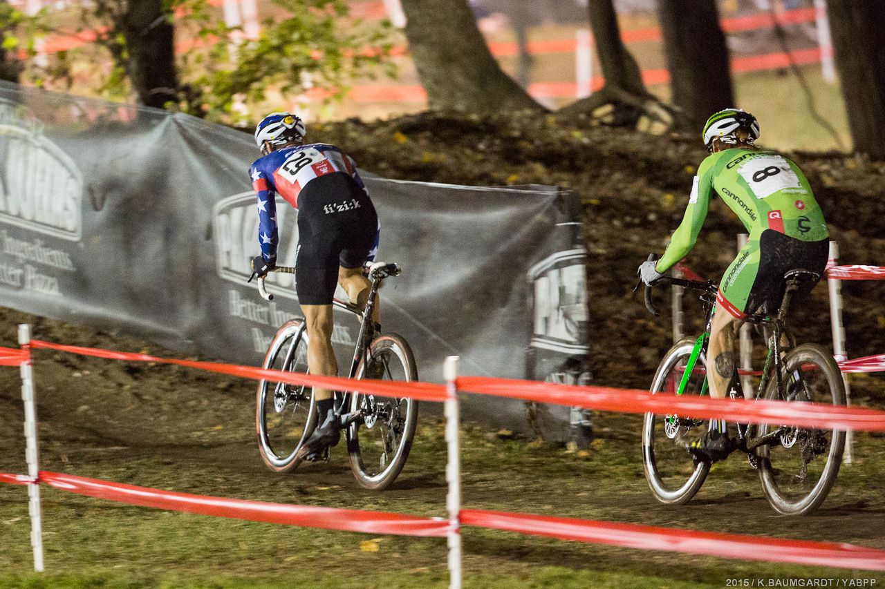 Powers led Hyde into the sand on the last lap, but would ultimately place second