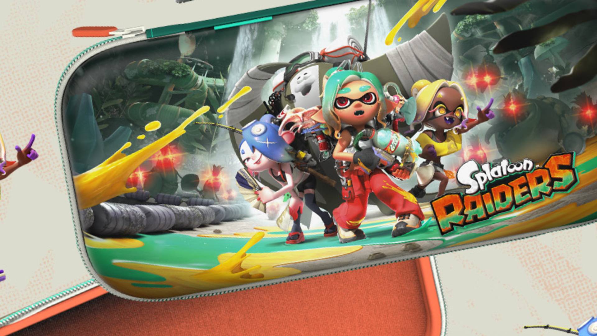 Official marketing image for the PowerA Slim Switch 2 Splatoon Raiders case.