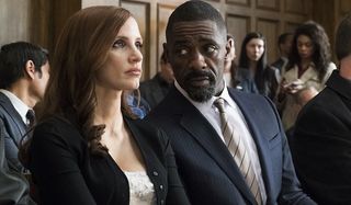 Molly's Game Jessica Chastain Idris Elba sitting in court