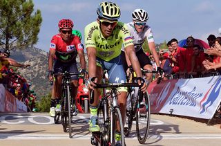 Alberto Contador (Tinkoff) leads the GC favourites over the finish line at stage 17 of the Vuelta a Espana