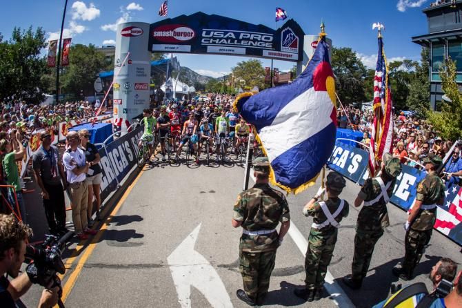 The start of stage 7 of the USA Pro Challenge in Boulder