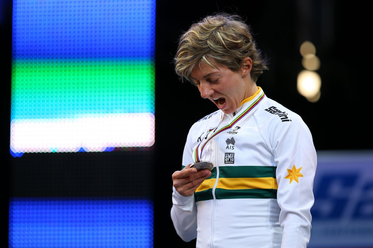 Katrin Garfoot (Australia) checks her silver medal