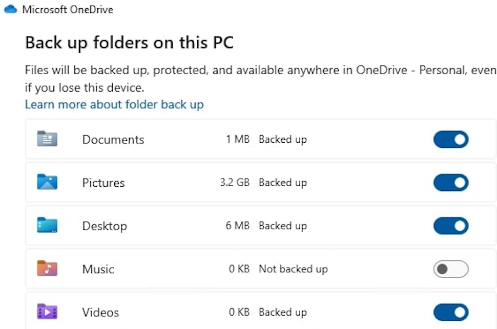 How to backup folders to OneDrive
