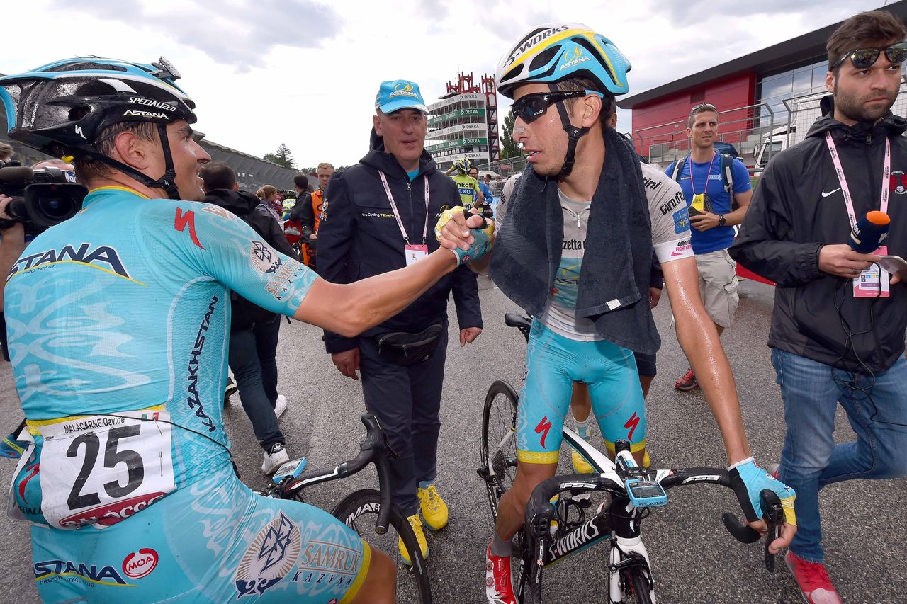Davide Malacarne and Fabio Aru (Astana) after the stage