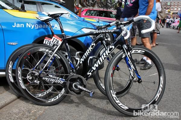 Saxo Bank-Tinkoff Bank's Specialized S-Works Tarmac SL4 team bikes.