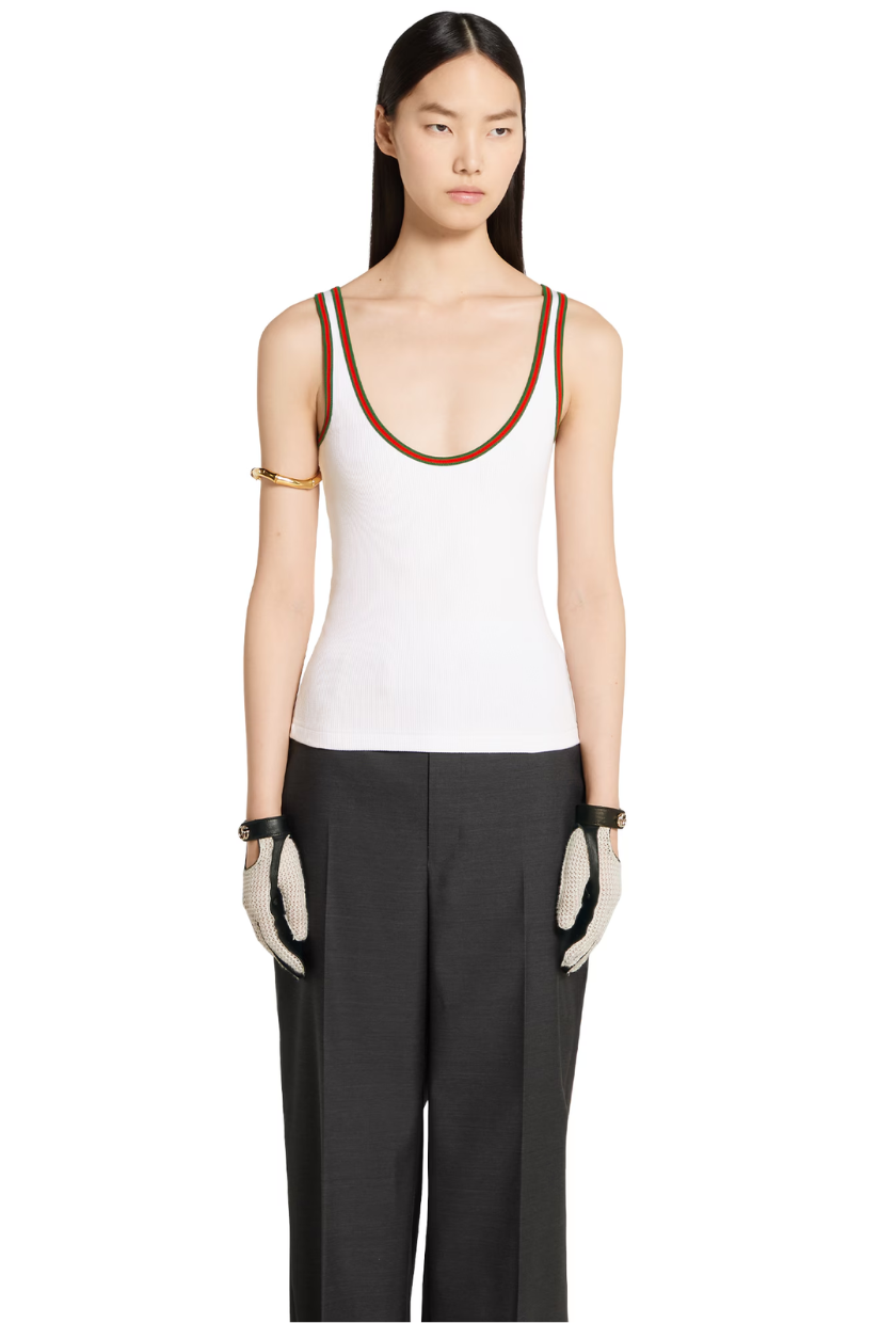 An image of a white Gucci tank top.
