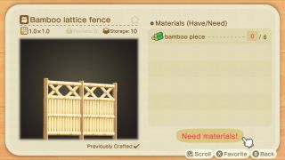 Animal Crossing New Horizons Bamboo Recipes Bamboo Lattice Fence