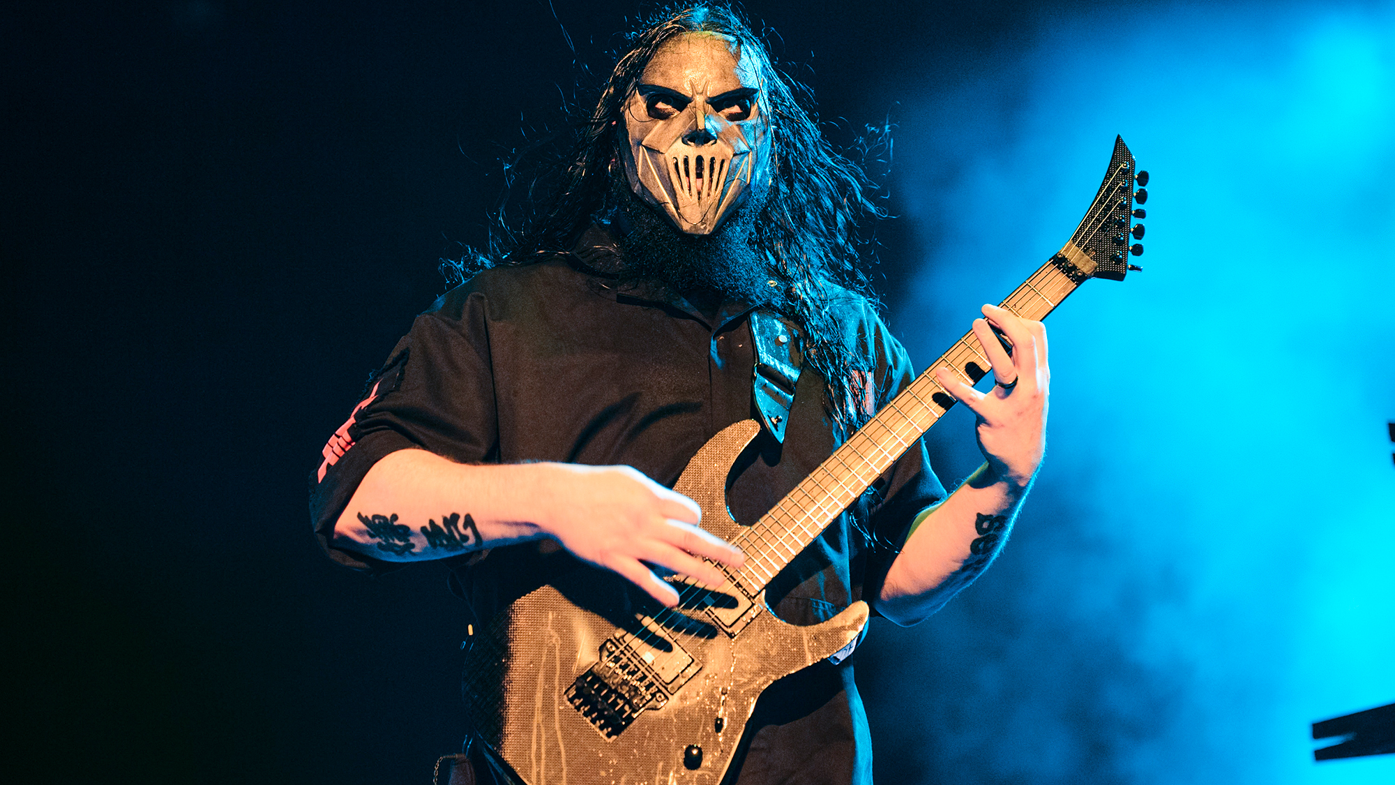 Mick Thomson of Slipknot performs on stage during day 2 of the 2019 Download Festival at La Caja Magica in Madrid, Spain on June 29, 2019 