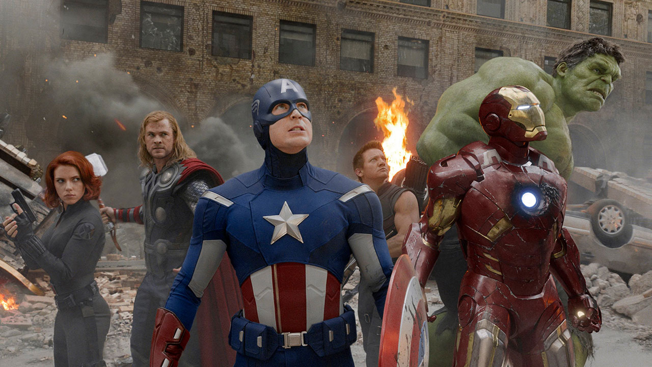 A screenshot of The Avengers in the 2012 Marvel Studios' titled movie