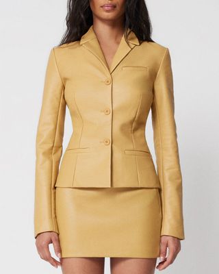 Faux Leather Fitted Blazer | Honey