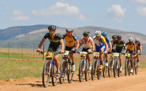 The final selection in the 106km race comprised (from left) James Reid, Jacques Janse van Rensburg, Kevin Evans, Philip Buys, Nico Bell, David George, Lourens Luus, Adrien Niyonshuti and Neil MacDonald.
