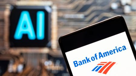 An AI logo next to a phone showing the Bank of America logo