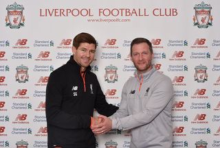 Former Liverpool Captain Steven Gerrard with Alex Inglethorpe Academy Director at The Academy on January 20, 2017 in Liverpool, England. Steven Gerrard has today been announced as a coach in the Liverpool Academy.