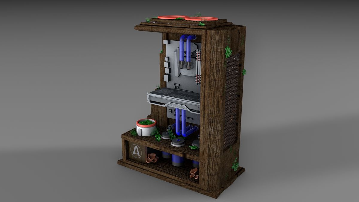 The Terra Nil custom gaming PC side on.