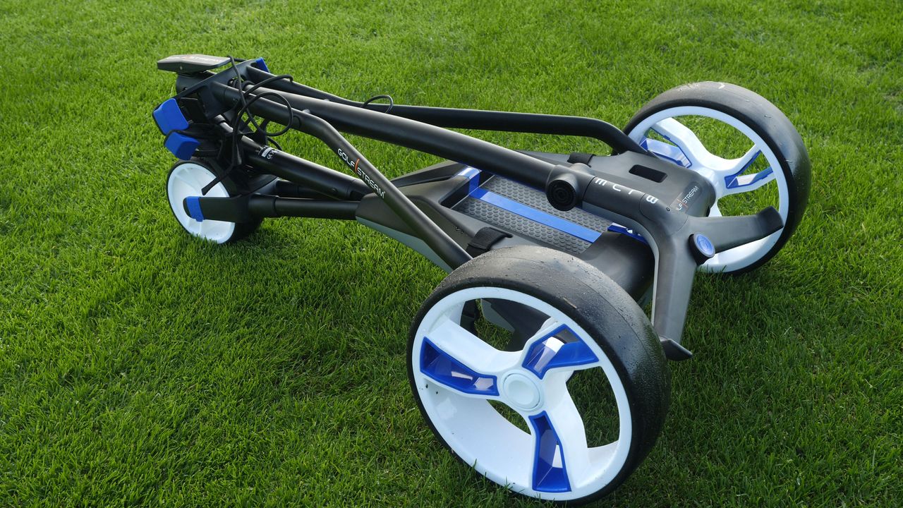 Golfstream Blue electric trolley folded up