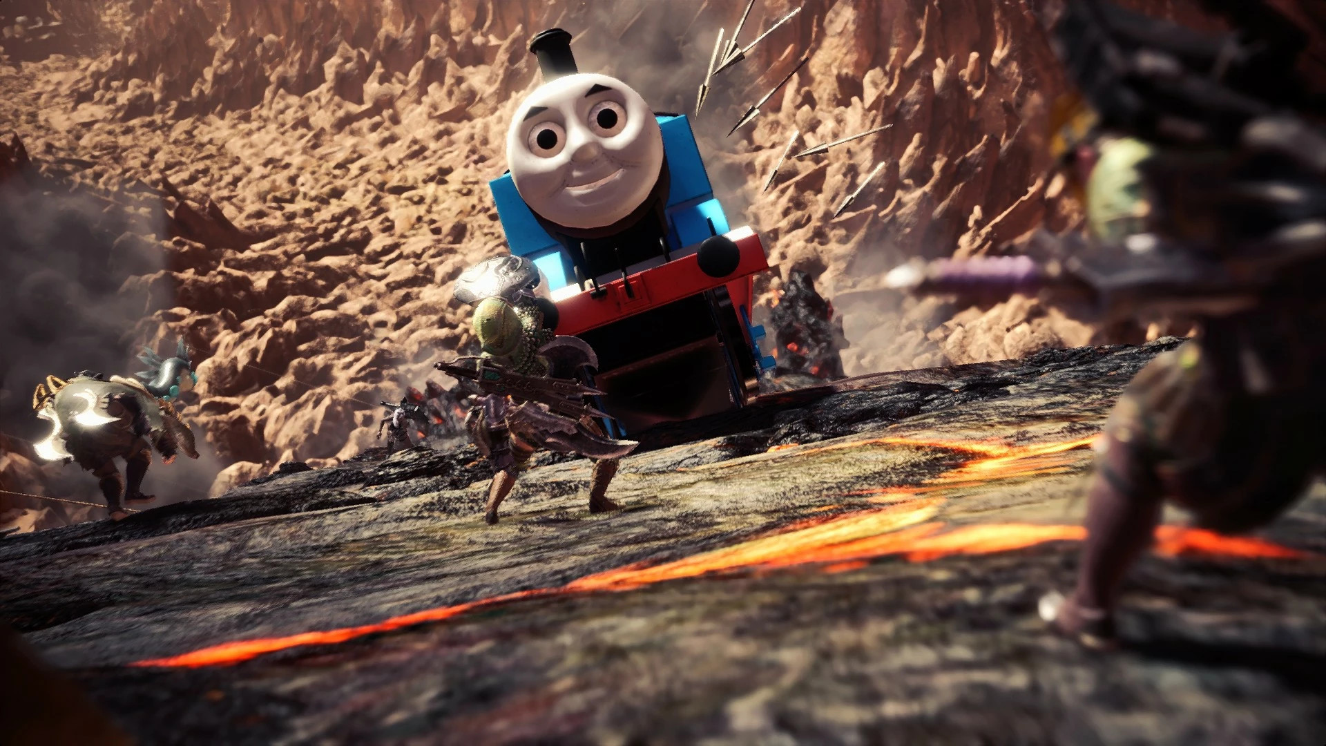 A Monster Hunter: World mod featuring Thomas The Tank Engine