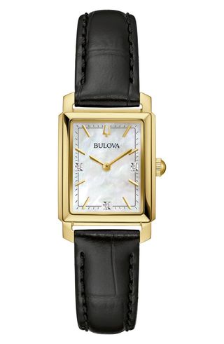 Sutton Rectangular Leather Strap Watch, 21mm