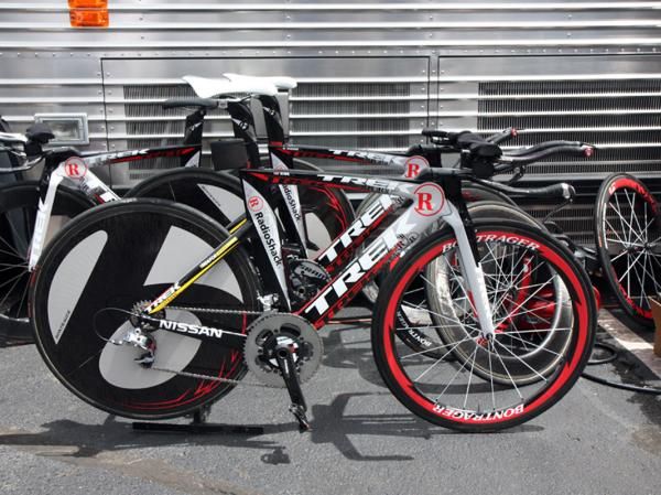 RadioShack uses Trek's latest Speed Concept bikes for the opening prologue.
