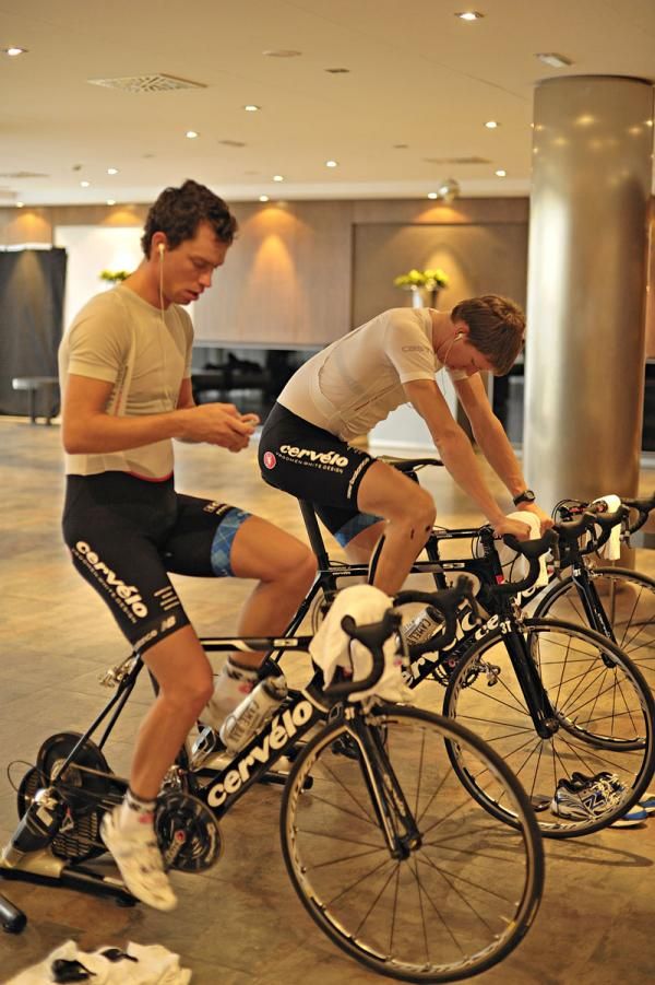 Riders were forced to train inside when the wheather turned bad