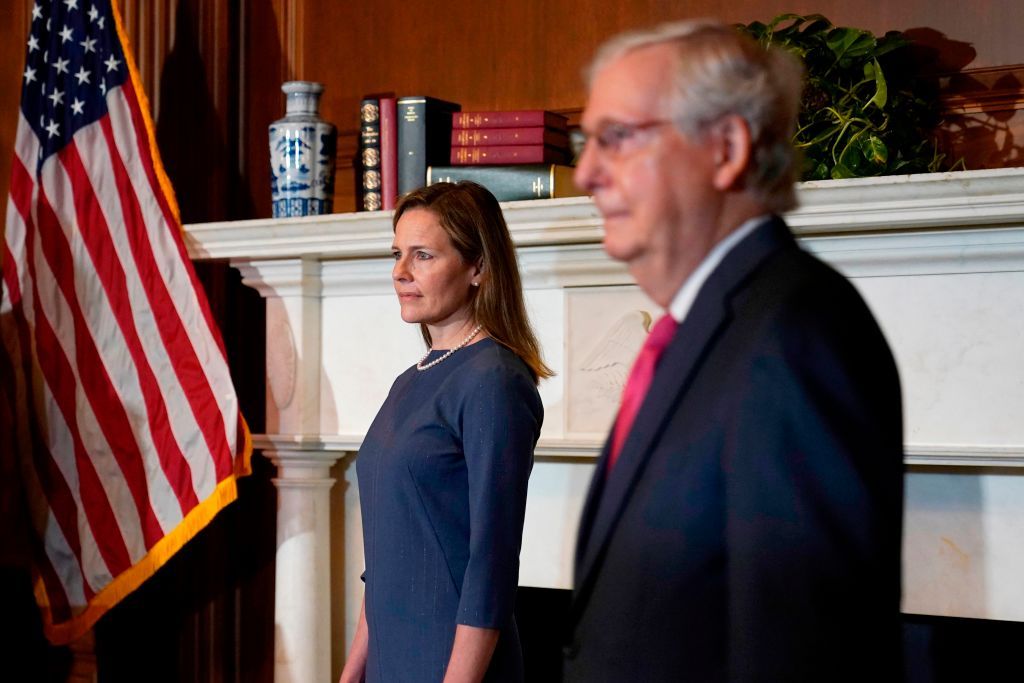 Senate Majority Leader Mitch McConnell and Amy Coney Barrett.