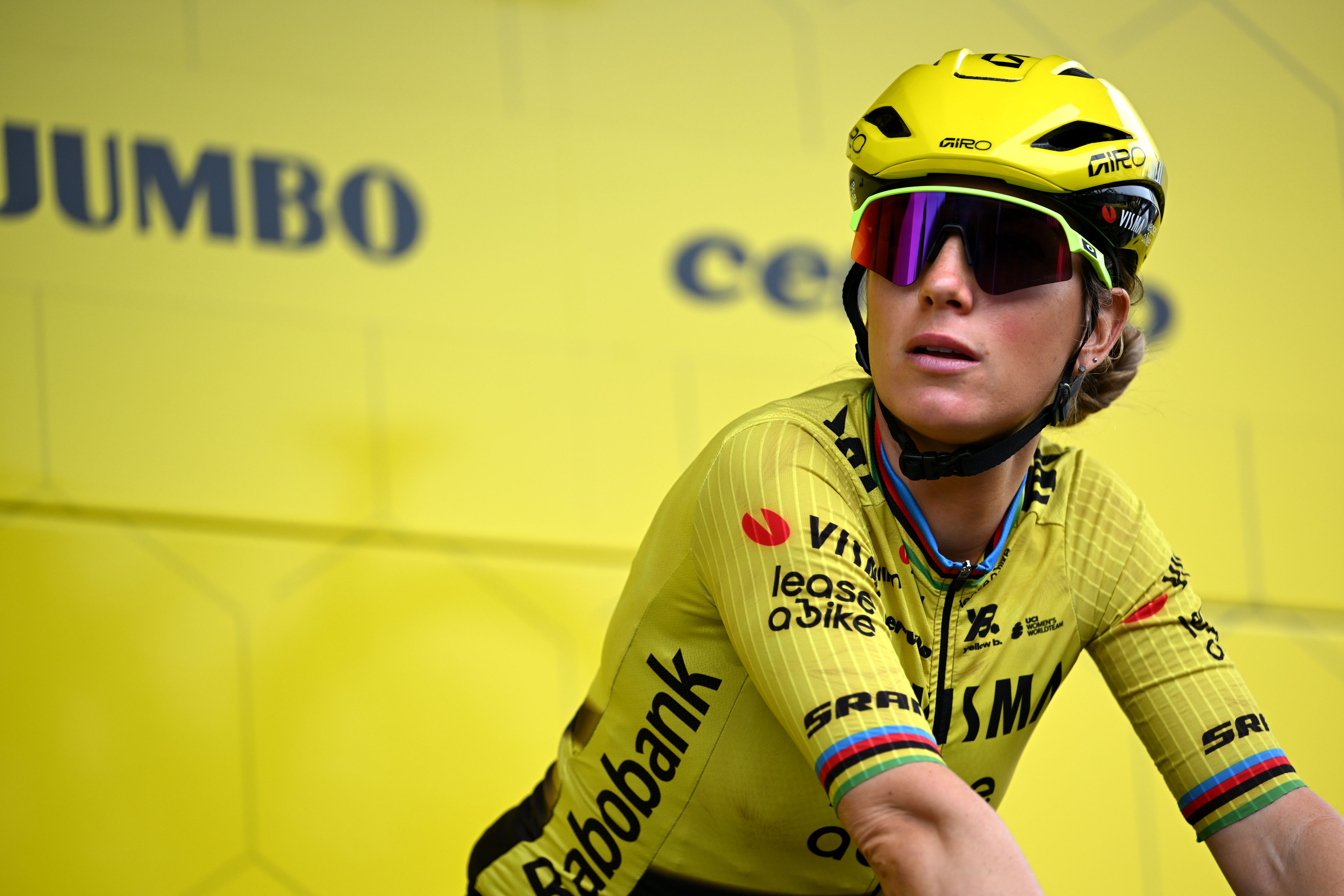 Pauline Ferrand-Pr&eacute;vot warming up on her bike