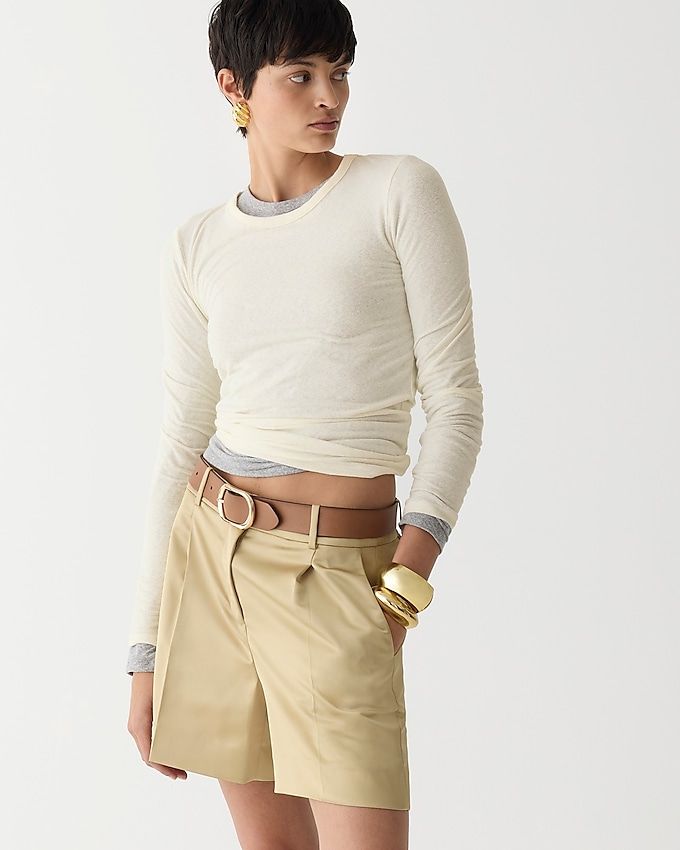 Stretch Linen-Blend Crewneck Long-Sleeve T-Shirt