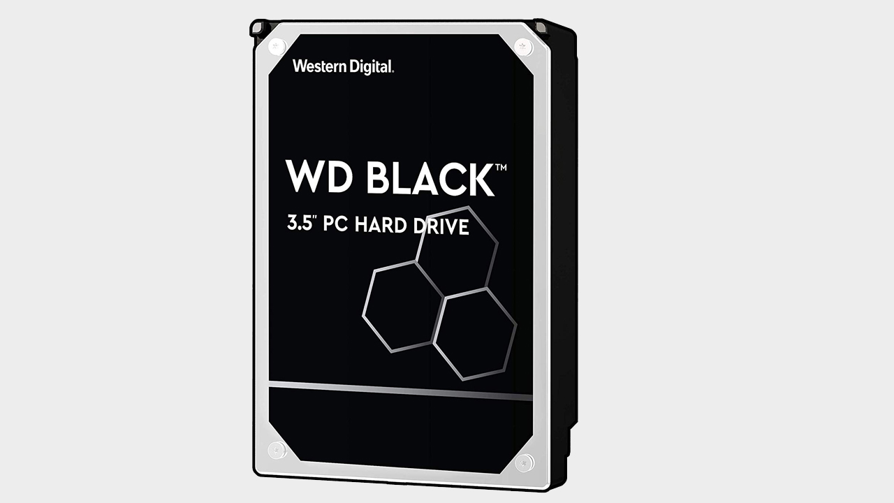 WD Black 1TB hard drive shot at an angle on a blank background
