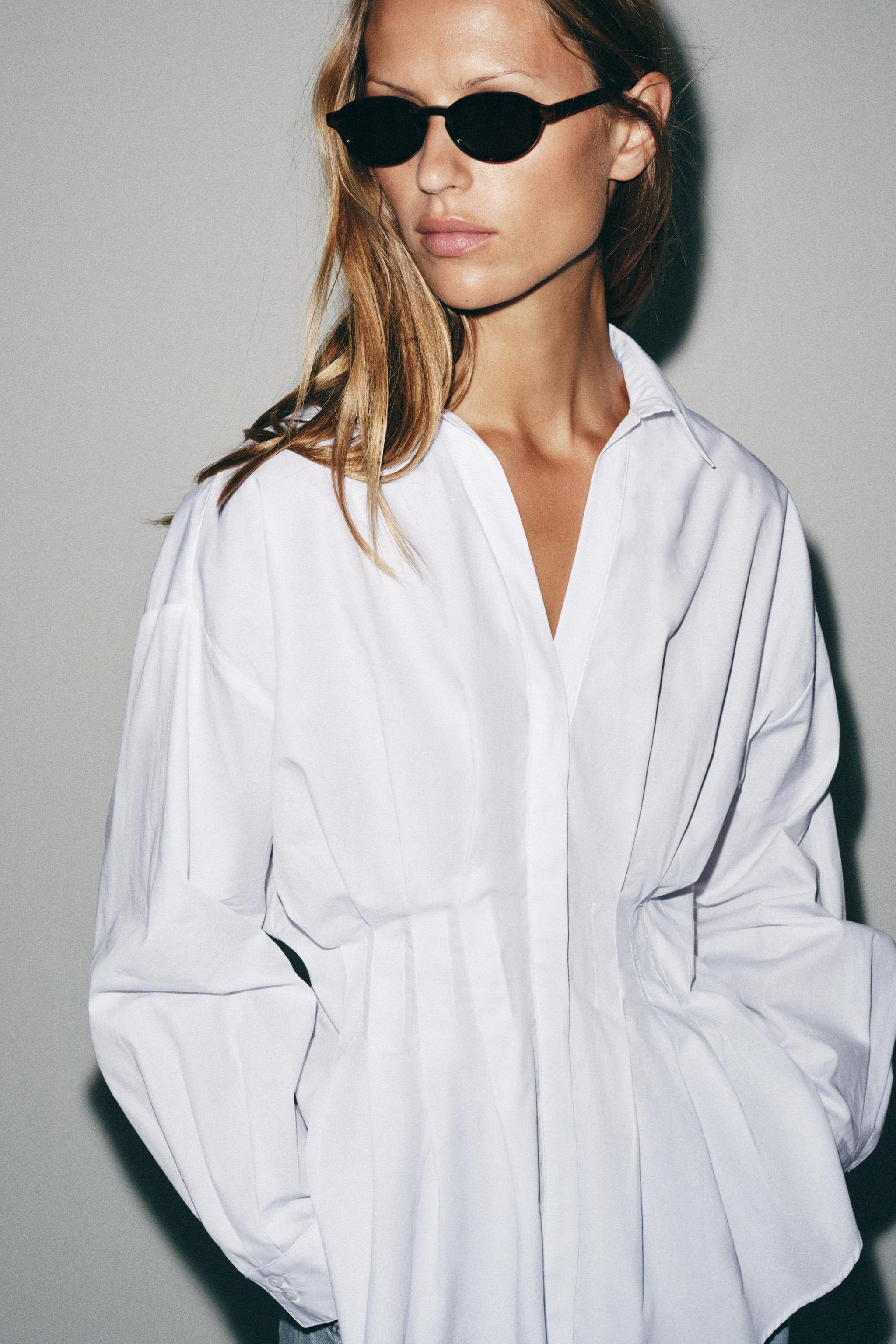 Poplin Shirt With Pleats - White - Xs
