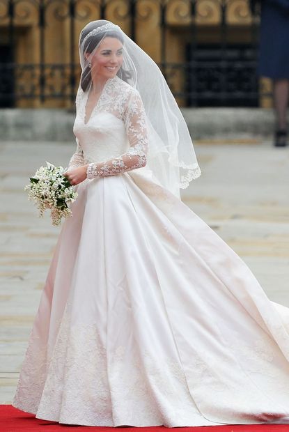 Kate wore a Sarah Burton for Alexander McQueen dress.