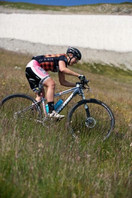 Amanda Carey (Stan's NoTubes) enjoys the descent after a steep, loose climb.