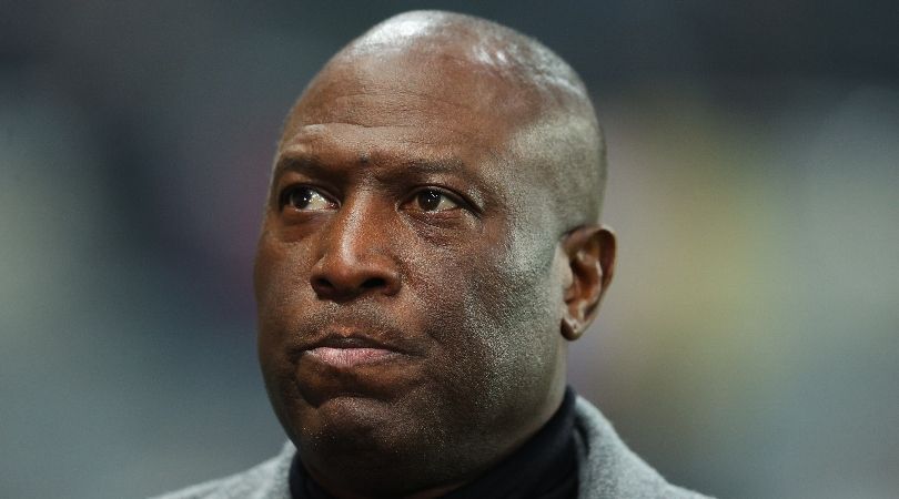 Former Arsenal and Everton striker Kevin Campbell doing television work in November 2023.