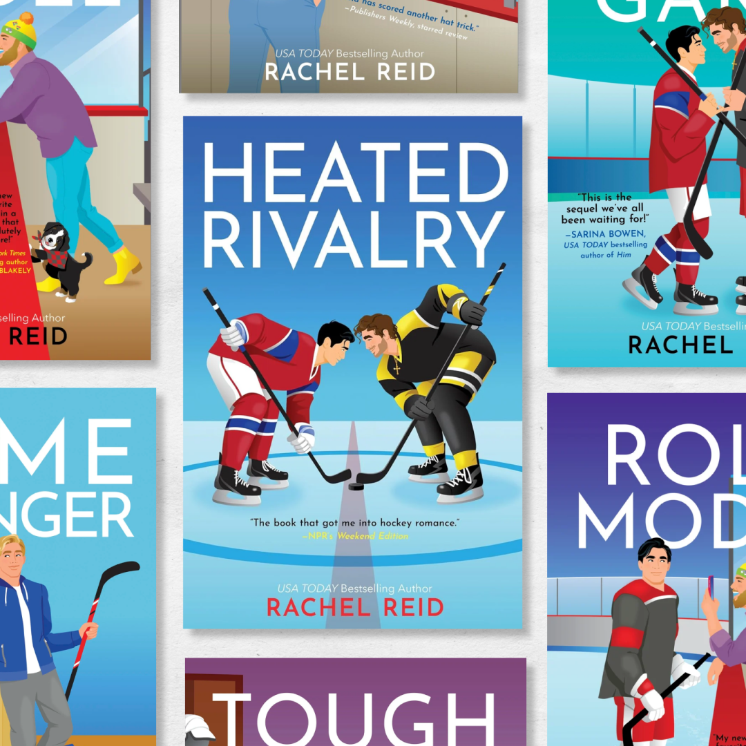 a collage of book covers of the heated rivalry game changers book series 