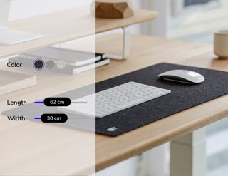 Screen view of 3D configurator showing customisable options for desk mat