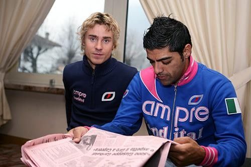 Damiano Cunego and Danilo Napolitano check out the '07 Giro route.
