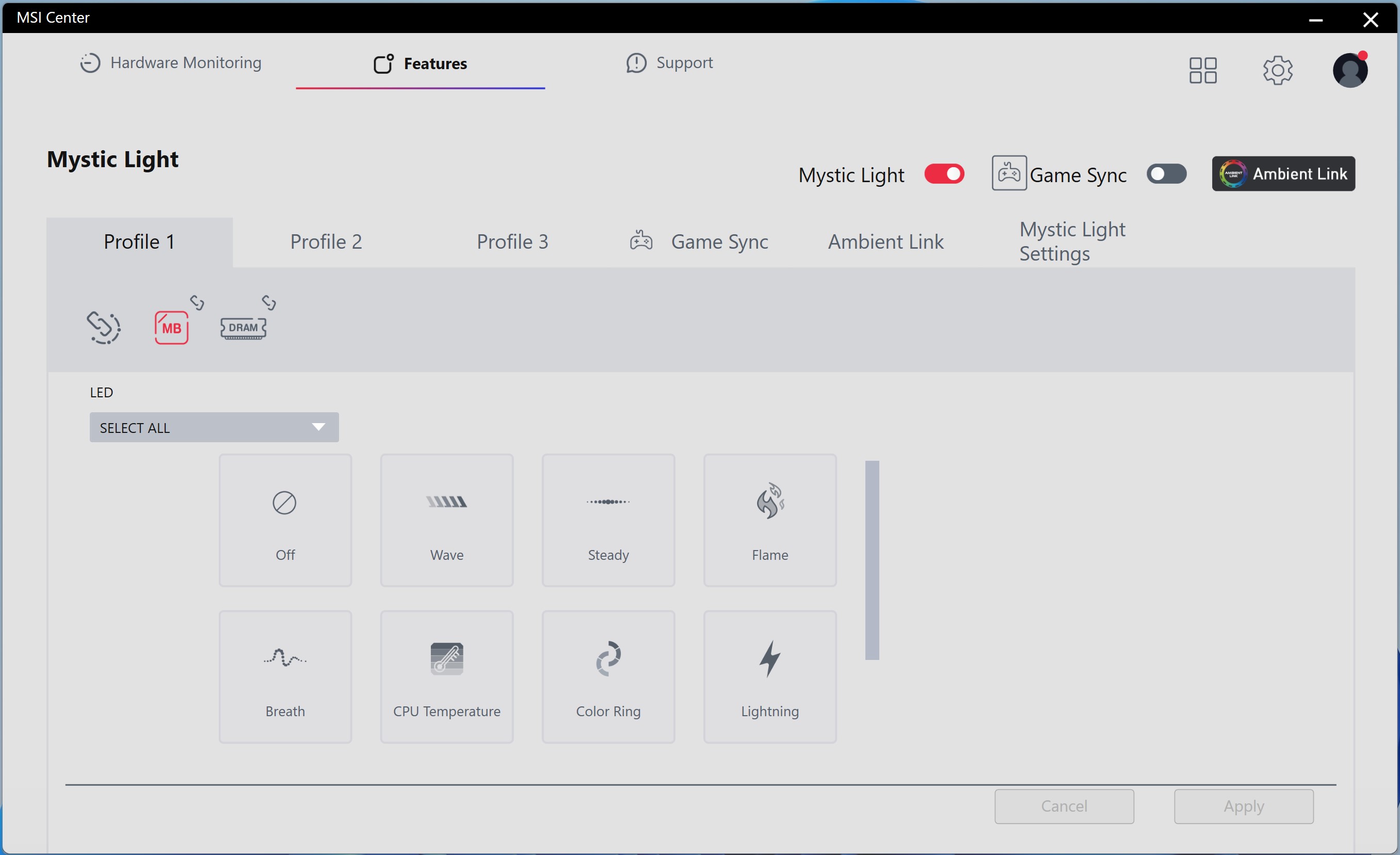 MSI X870E Godlike X - MSI Center