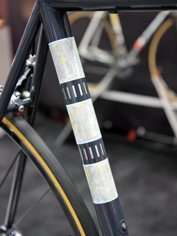 Masked-off bits on this Pegoretti let the base metal shine through.