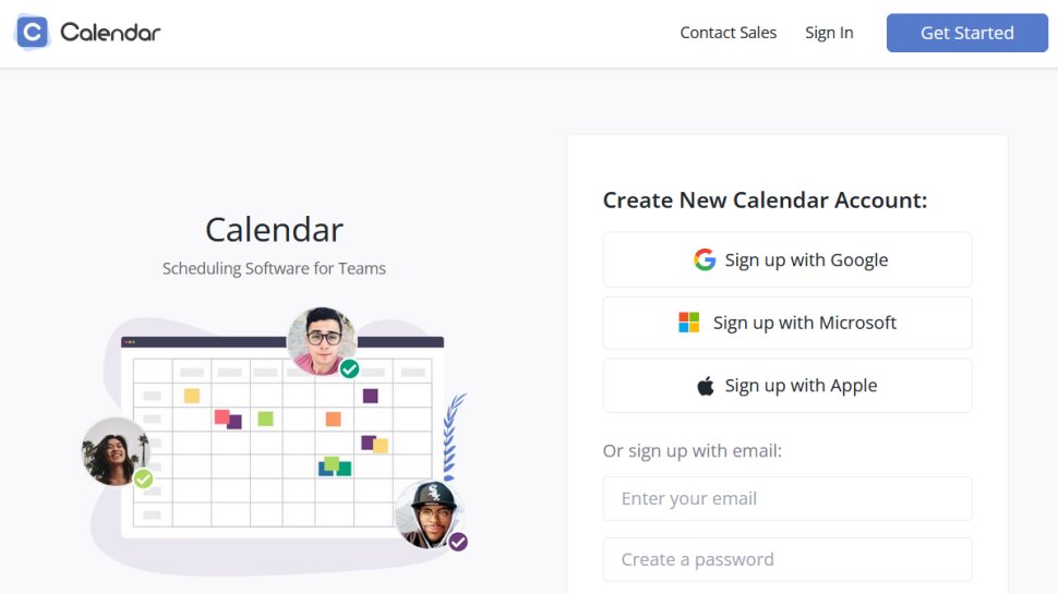 Calendar.com website screenshot (January 2026).